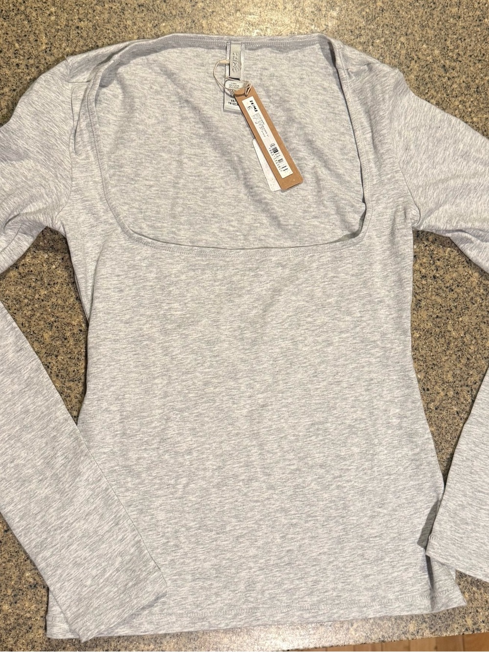 SKIMS Cotton Jersey Scoop Neck Long Sleeve Top NWT XS Light Heather Grey